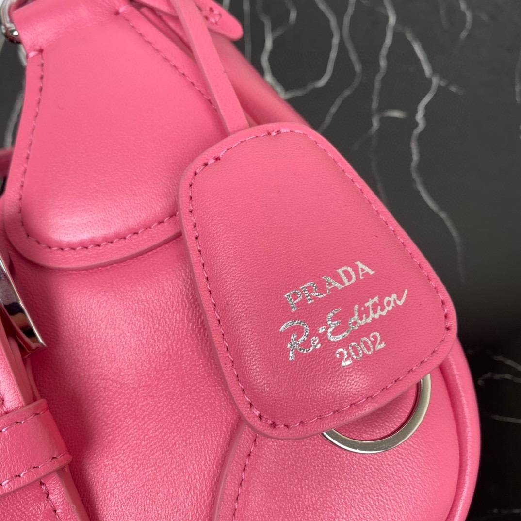 Prada Moon Padded Nappa Leather Hobo Bag Geranium Pink 1BA381